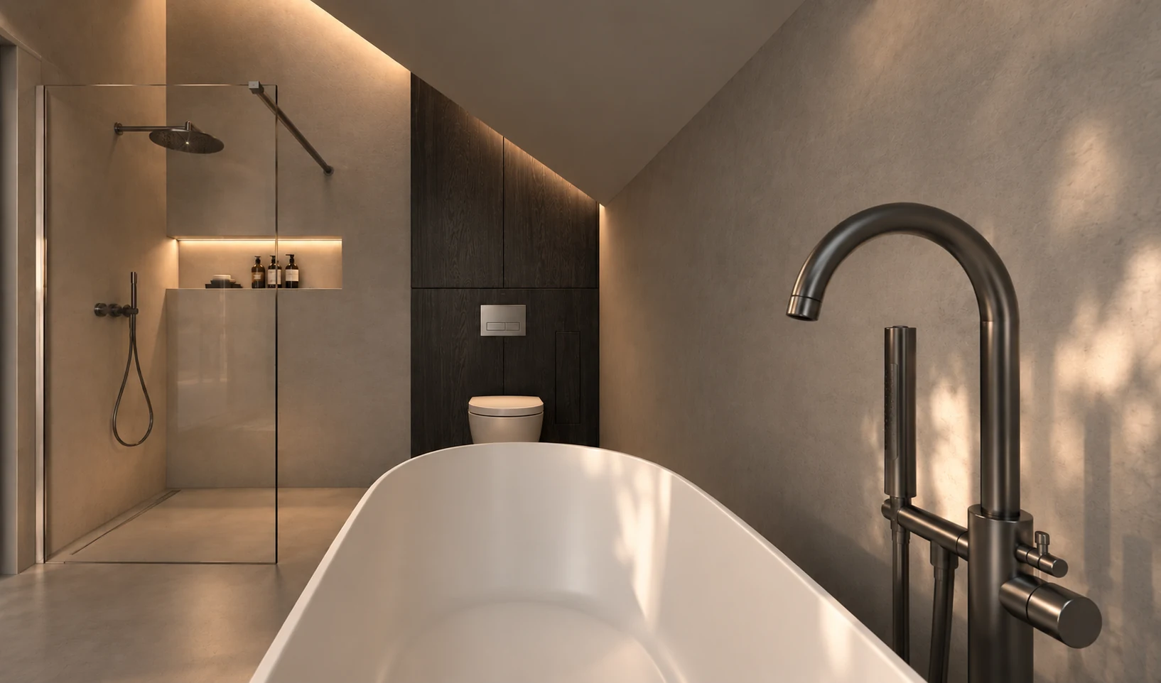 Prysznic i armatura gunmetal w łazience